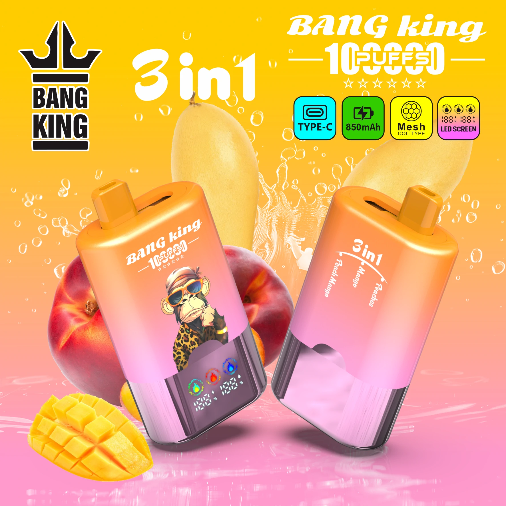 Bang King 100000パフ 3-in-1 使い捨て電子タバコ